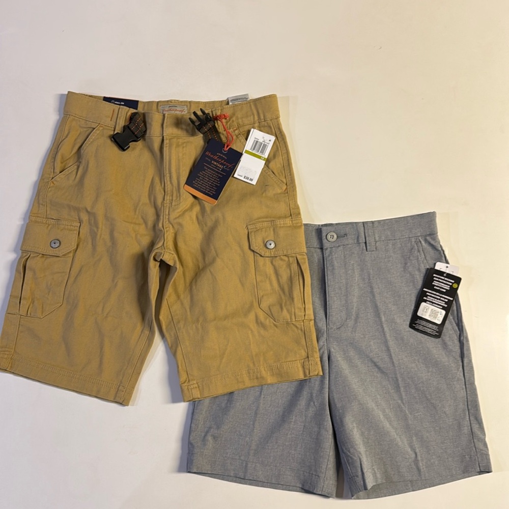*Lot of 2 Boys Shorts PGA Tour Stretch Elastica & Waterproof Vintage Khaki SZ 14